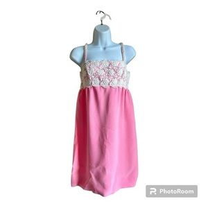 Neiman Marcus lanz original vintage lace crochet bubblegum pink dress 9